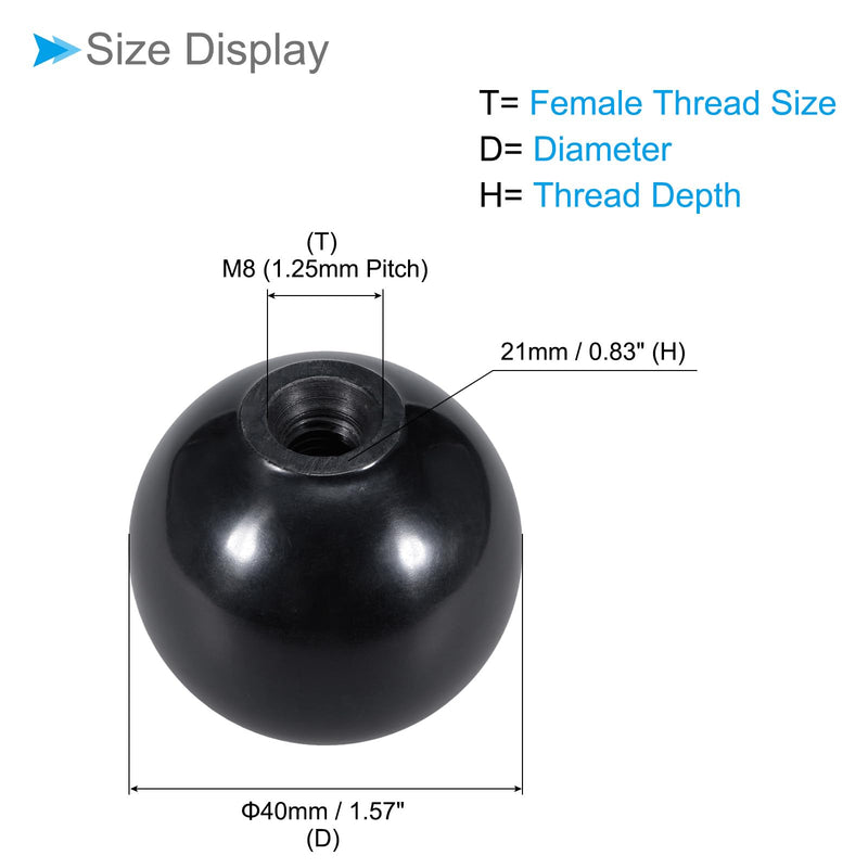 [Australia - AusPower] - Thermoset Ball Knobs, M8 Female Thread 40mm Diameter, Plastic Metric Hand Screw Grip Black - (Applications: for Lathe Machinery Lever Handle), 4-Pieces M8 x 40mm 
