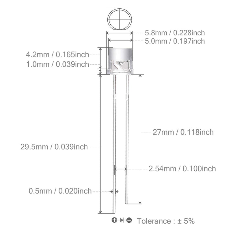 CHANZON 100 pcs 5mm White Flat Top LED Diode Lights (Clear Transparent Lens) Bright Lighting Bulb Lamps Electronics Components Indicator Light Emitting Diodes A) White (100pcs)