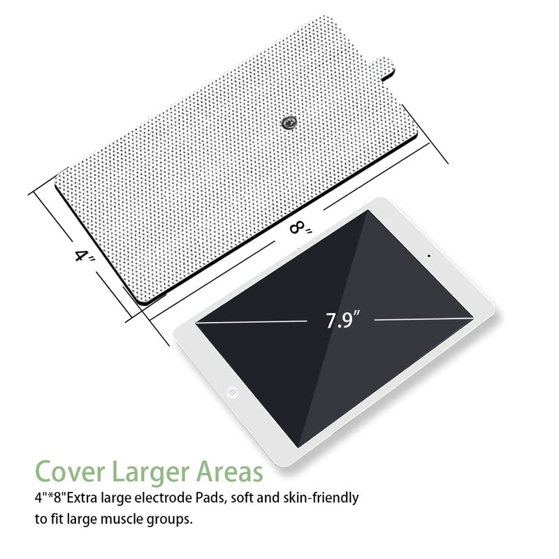 [Australia - AusPower] - TENS Unit Replacement Pads Standard 3.5mm Snap-on 4 * 8" Large Reusable TENS Unit Pads Premium Non-Irritating TENS Pads Replacement Self-Adhesive Electrode Pads for Muscle Stimulator Therapy - 4Pcs 4x8" 