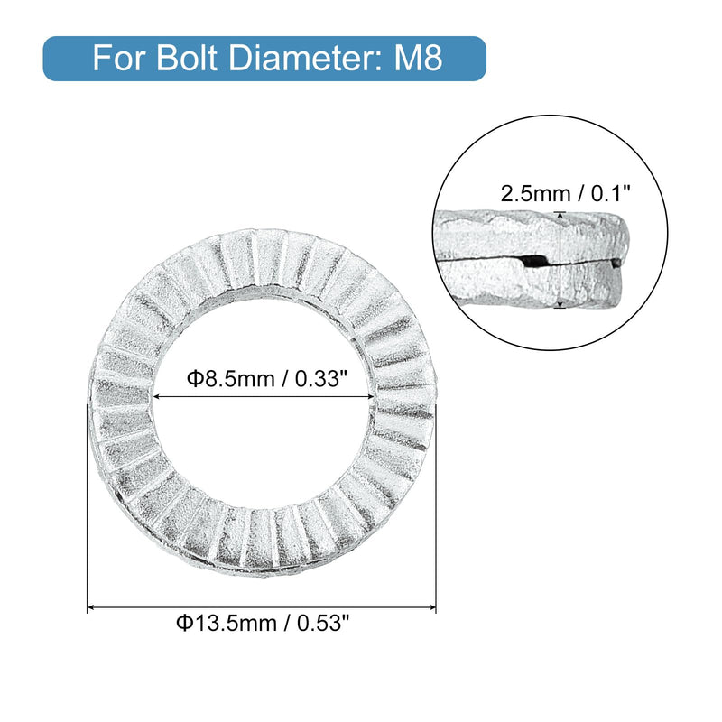 Uxcell Wedge Locking Washers for M8 Bolts, 50pcs Manganese Steel Vibration Resistant Safety Washers 50