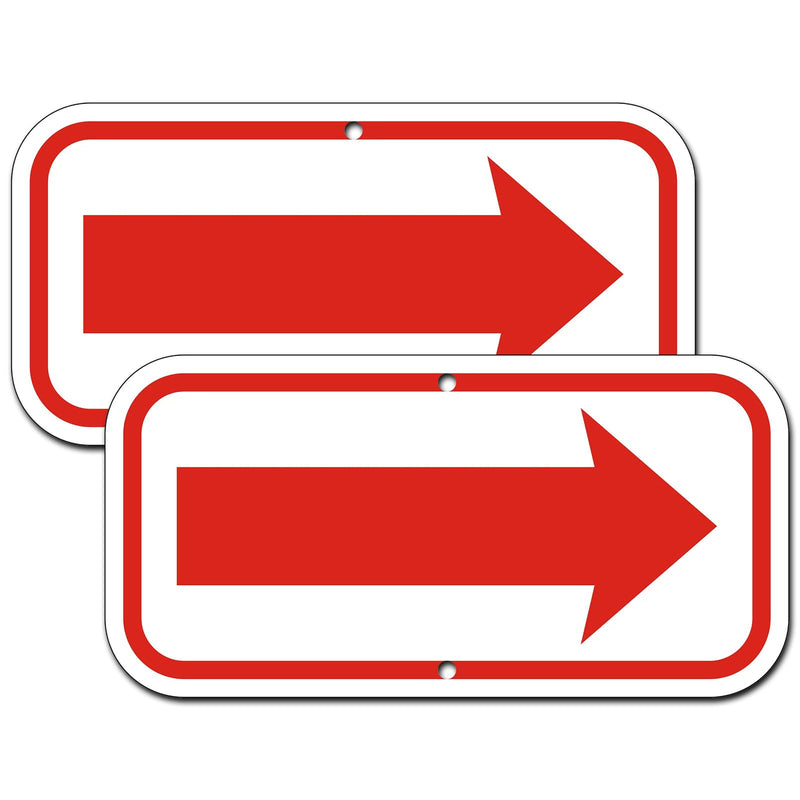 (2 Pack) Red Arrow Signs, 12” x 6” Rust Free Aluminum Reflective Signs, This Way Directions Arrow Sign, UV Protected, Fade Resistant, Weatherproof, Easy to Mount ﻿ 2