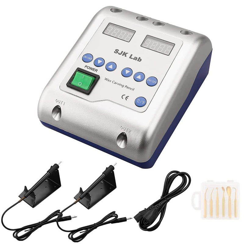 [Australia - AusPower] - LVCHEN Dental Electric Waxer - SJK Wax Carving Pencil for Model Sculpting with Double Pens & 6 Wax Tips Dental Lab Equipment Wax Tools 