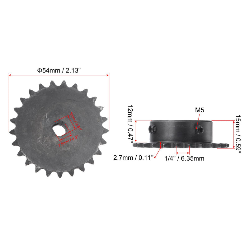[Australia - AusPower] - uxcell 25 Tooth Roller Sprocket B Type, 25 Chain Single Strand 1/4" Pitch, 8 x 7.5mm Bore Black Oxide C45 Carbon Steel with Set Screws for ISO 04C Chain 