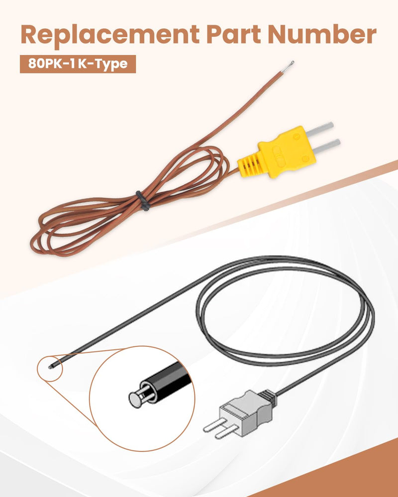 [Australia - AusPower] - 80PK-1 K-Type Bead Temperature Probe Fit for Fluke thermocouple Meters, 1M Length High Accuracy 