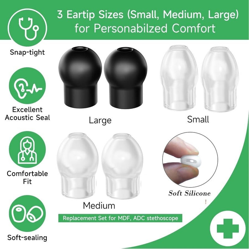 [Australia - AusPower] - 5 Pairs 3 Sizes(S/M/L) MDF Stethoscope Ear Tip Pieces Earplug Replacement Parts, Soft Silicone Prestige ADC Stethoscope Eartip Earbuds Spare Part, Bonus 2Pcs Ear Bud Cover for Littmann Stethoscope 