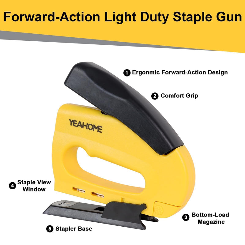 [Australia - AusPower] - YEAHOME JT21 Forward Action Staple Gun, Upholstery Staple Gun with 1000 pcs JT 21 Staples, Light Duty Staple Gun for Wood, Crafts, DIY, Decoration, Fabric 