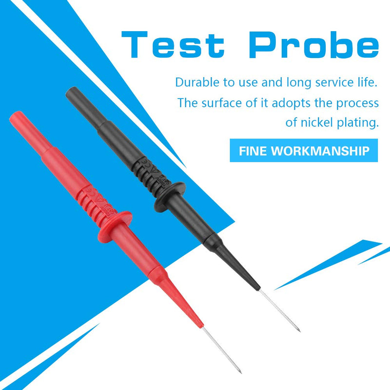 [Australia - AusPower] - 2Pcs(Black+Red) Slim-Reach Test Probe, Multimeter Testing Probe, Piercing Needles, Plug Socket Insulated, Quality Material, Easy to Use, 600V/10A, P5008 