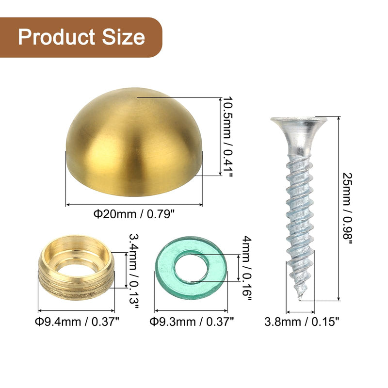 [Australia - AusPower] - uxcell 4 Set Mirror Screws with Caps, 20mm 304 Stainless Steel Decorative Cover Nails for Wall Mirror Mounting Sign Advertising Hardware, Gold 