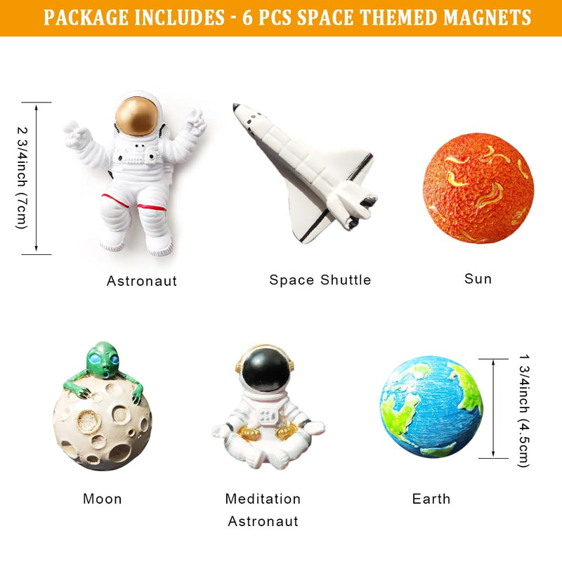 [Australia - AusPower] - 6 Pcs Astronaut Refrigerator Magnets, Space Series Office Magnets, Planetary Whiteboard Magnets - Resin Astronaut, Alien Moon, Mars, Earth, Airship 
