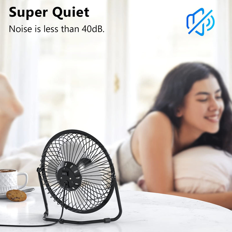 [Australia - AusPower] - Zuvas Desk Fan Quiet Small USB Fan 360° Rotation Portable Table Fan 2 Speed Mini Personal Fan Air Cooling Electric Fan for Home Office Bedroom Travel Camping, 4 inch Black 
