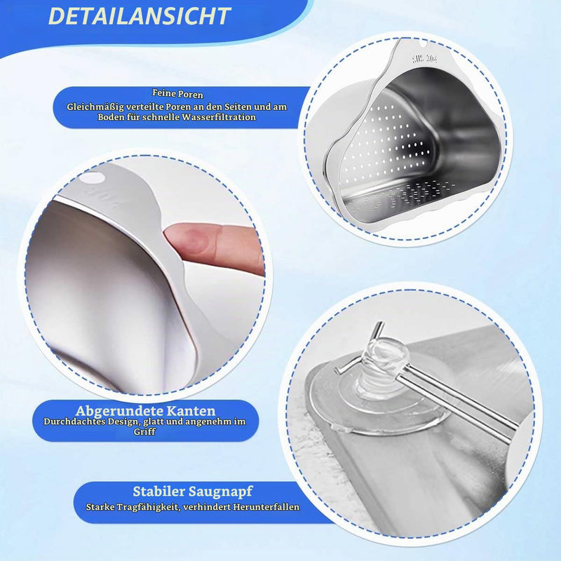 Strainer Basket for Sink, Triangular Sink Strainer Baskets, Stainless Steel Sink Strainer Sink Drain Basket Practical Sink Strainer Basket Set Silver Kitchen Strainer for Filter Food Waste