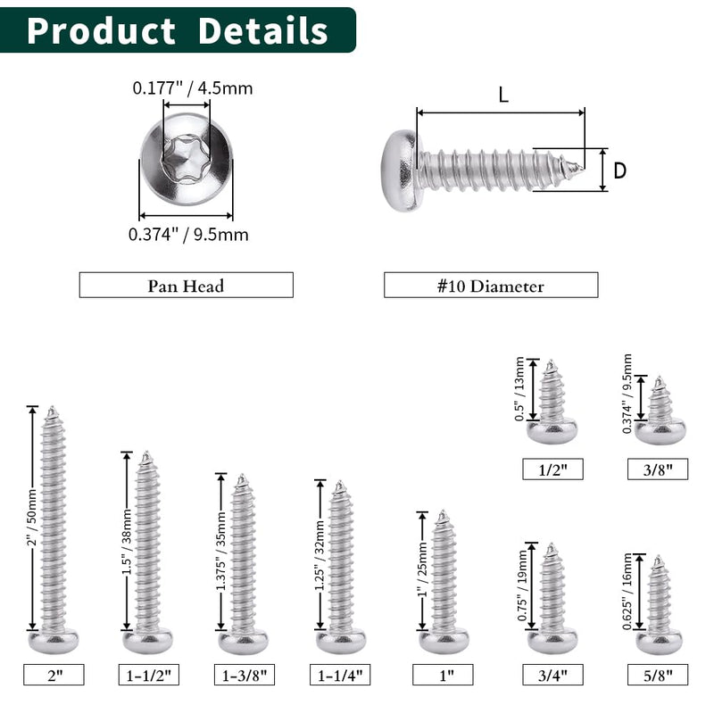 [Australia - AusPower] - #10 x 3/4" Pan Head Torx Drive Self Tapping Screws, 304 Stainless Steel 18-8 Wood Screw Sheet Metal Screw, Star Drive, Full Thread Coverage, Pack of 50 #10 x 3/4" 