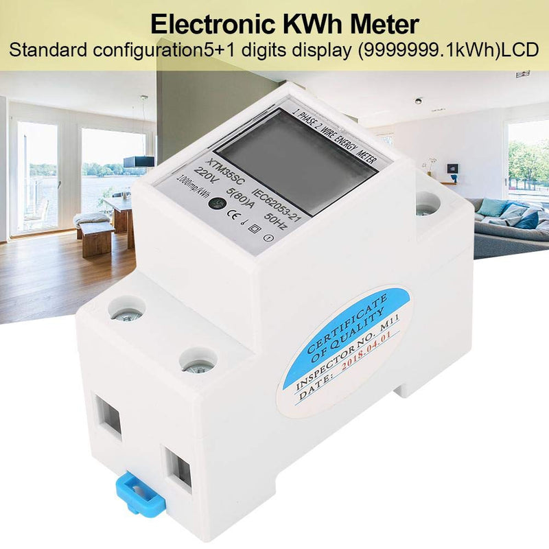 [Australia - AusPower] - Digital LCD Energy Meter, 220V 5(80)A, 1-Phase 2 Wire, 2P Din-Rail, Electric Meter 