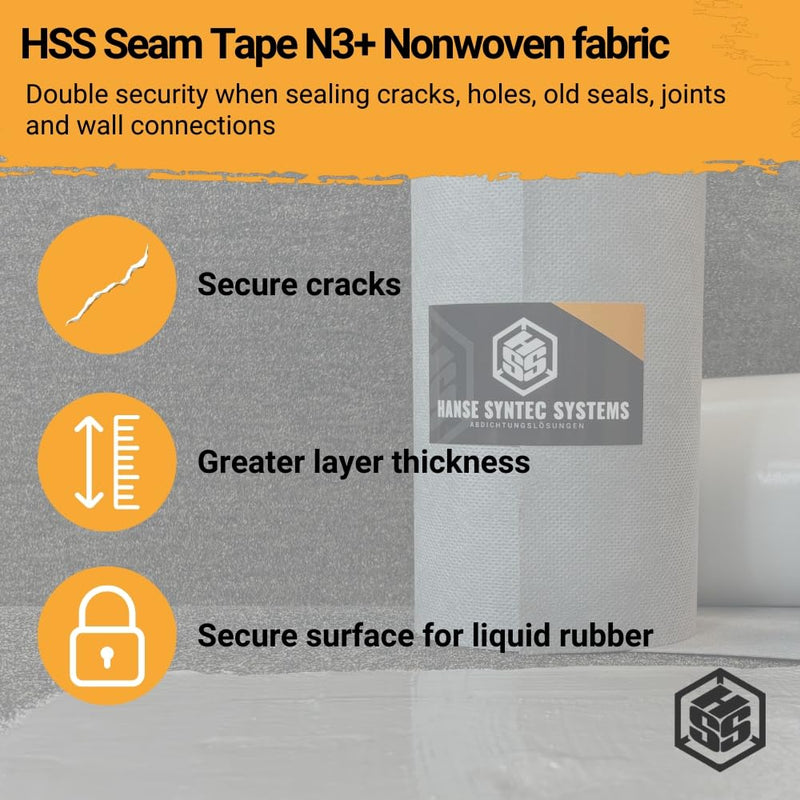 HSS Liquid Rubber Seam Tape N3+ nonwoven Fabric, Waterproof, airtight, Weather Resistant for Joints, RV, Roofs, Windows 4 inch x 50 feet