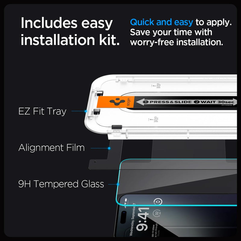 [Australia - AusPower] - Spigen Tempered Glass Screen Protector [GlasTR EZ FIT] designed for iPhone 15 Pro Max [Case Friendly] - 2 Pack 