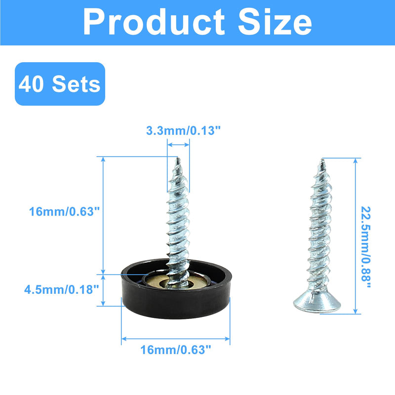 [Australia - AusPower] - 40 Sets Mirror Decorative Screws with Caps,16mm/0.63 inch Stainless Steel Screw Cover Caps Mirror Screws Fasteners for Mirrors, Tea Tables,Wardrobes and Other Glass Furnitures,Black Black 
