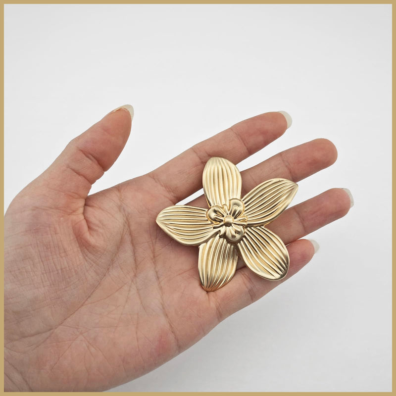 10 Pack Gold Flower Drawer Knobs, 60mm/ 2.36" Gold Decorative Floral Caninet Pulls, Creative Petal Knobs for Dresser Drawer, Bathroom Kitchen Cupboard Furniture Hardware (10 Flower) 10 Pack Brushed Gold Brass