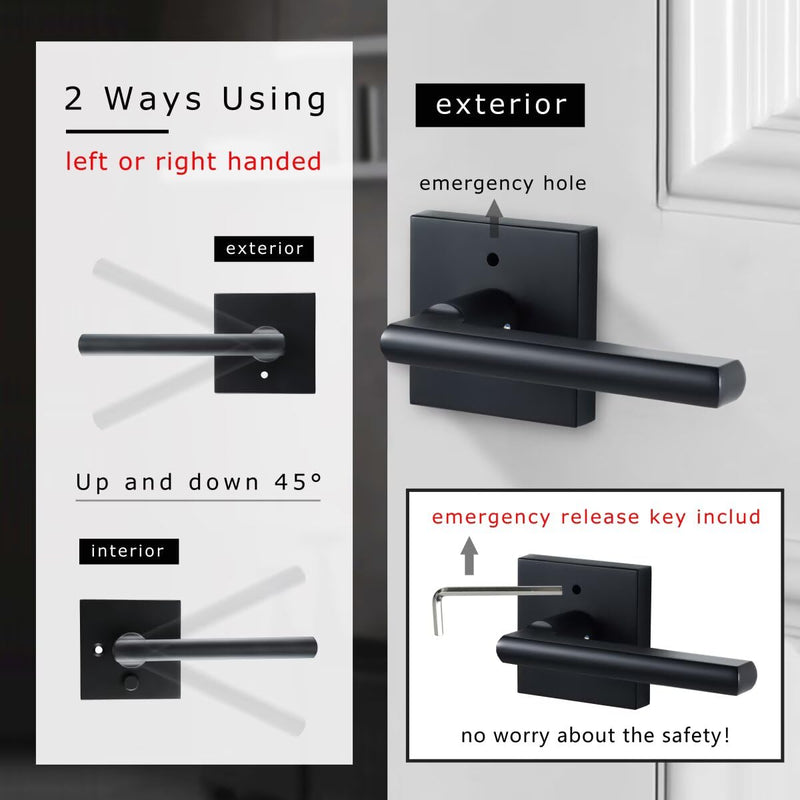 Linkaa Matte Black Interior Door Handle with Push Lock, Privacy Keyless Door Lever for Bathroom and Bedroom, Reversible Handles(Heavy Duty Zinc Alloy，Privacy，Push Button Lock Privacy(Push Button Lock) 1