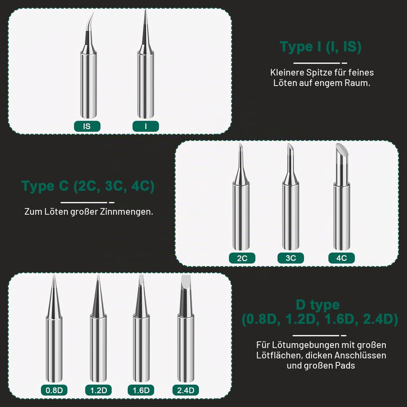 LPZMPZ Soldering Iron Set, 900 m Soldering Tips, Soldering Iron Tips, Lead-Free Soldering Tip, Compatible with Hakko, Yihua, Atten & More, for Soldering Station, Welding, Soldering etc. (Silver) (900M-T) 900M-T