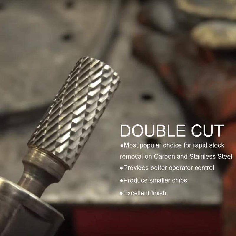 Carbide Burr Set 1/4" Shank SB-5 Die Grinder Bits Tungsten Double Cut Burr Bits (1/2" Cutter Dia X 1" Cutter Length) for Die Grinder Kits Metal Grinding Drilling Polishing (5pcs) Sb-5, Head Cutting Diameter: 1/2" (5pcs)