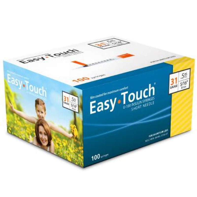 [Australia - AusPower] - EasyTouch U-100 Insulin Syringe with Needle, 31G 0.5cc 5/16-Inch (8mm), Box of 100 