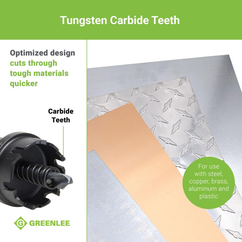 Greenlee 625-1-1/8 Durable One-Piece Carbide-Tipped Hole Cutter for 3/4" Conduit, 7/8" Stainless Steel Metal Cutting Hole Saw with Tungsten Carbide Teeth 1-1/8-Inch