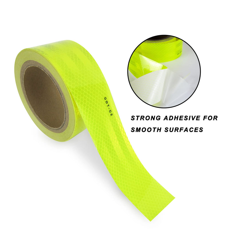 DOT-C2 Yellow Reflective Tape,2 Inch x 33 Ft Waterproof Outdoor Neon Reflector Tape Strips Green Fluorescent Tape for Trailers, Trucks, Auto Signs 2 Inch x 33 Ft Yellow dot