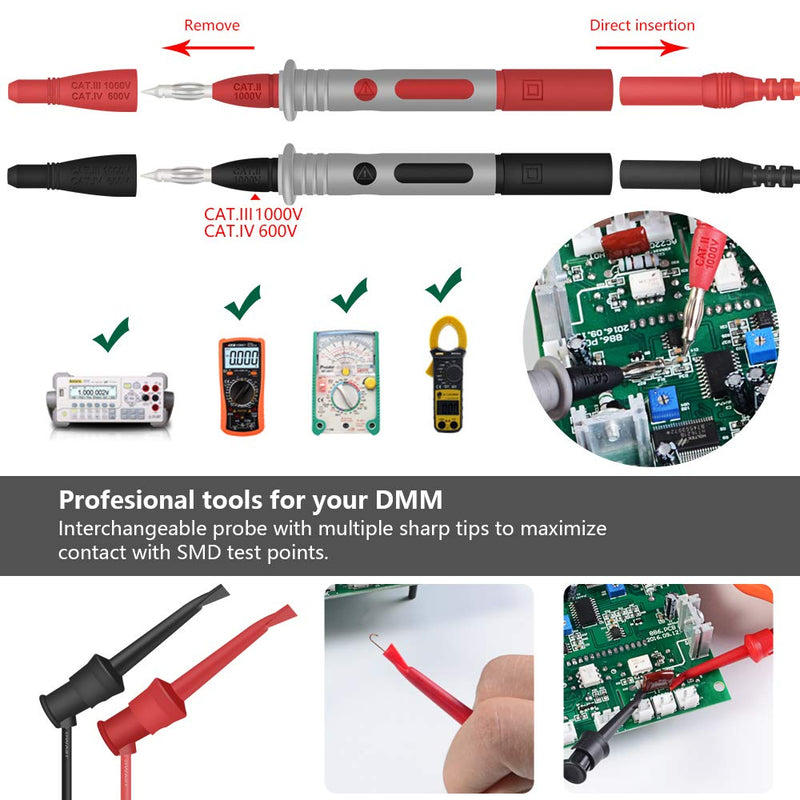 [Australia - AusPower] - Digital Multimeter Test Lead Kit Professional Electronic Test Lead Accessory Kit Professional Electronic Flexible Safety Specialties kit Probe Alligator Accessorie 