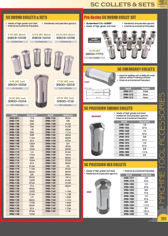 HHIP 3900-1169 5C Round Collet, 1-1/8" 1-1/8" Single