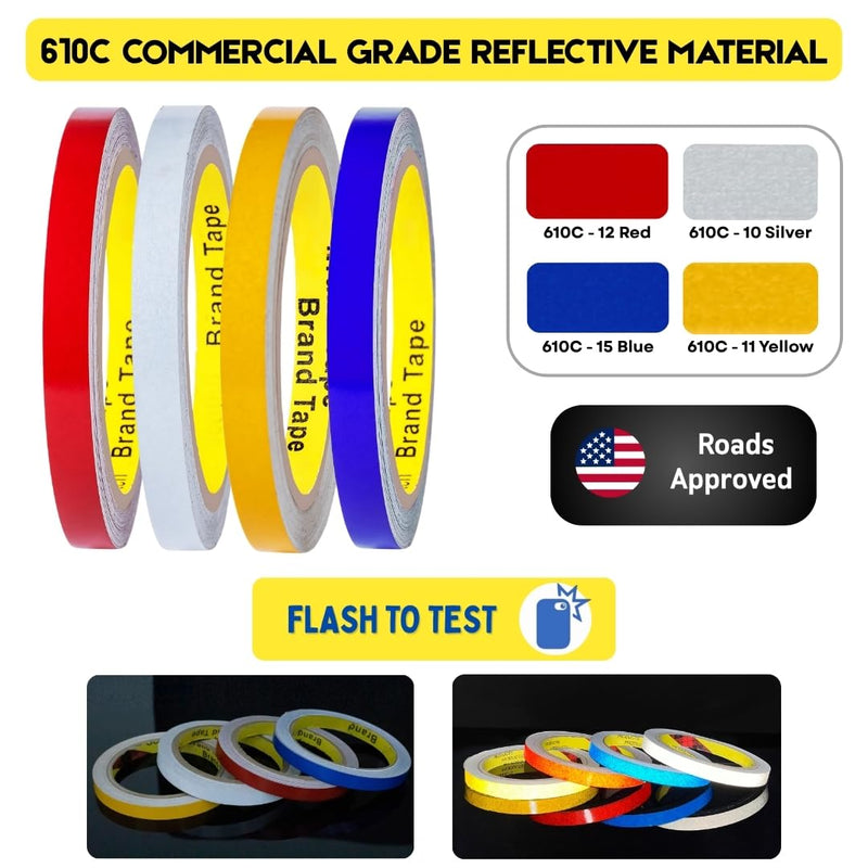 Made from 610C Reflective Tape Outdoor high Visibility Strips Safety Waterproof Conspicuity Strong Adhesive Vehicle Trailer Boats Signs car Trucks Bikes (Silver, 1.18inch/30mm x 33feet/10m) Silver, 1.18inch/30mm x 33feet/10m