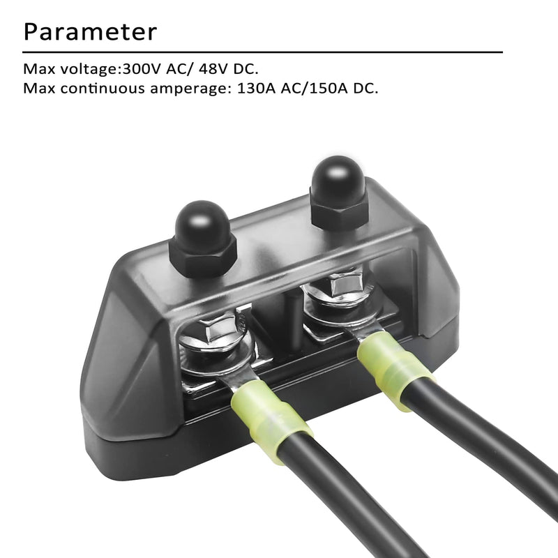 RECOIL Insulated 2 Position Power & Ground Busbar 2 x M5 Studs Terminal Power Distribution Block with Ring Terminals