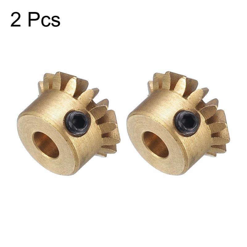 [Australia - AusPower] - uxcell 2pcs Bevel Gear 0.8 Module 1:1 Reduction Rate 15T 4mm Hole Dia Bevel Pinion Gear Brass, 45 Degree Steering Gear for Hardware Mechanical Rotation, Yellow 
