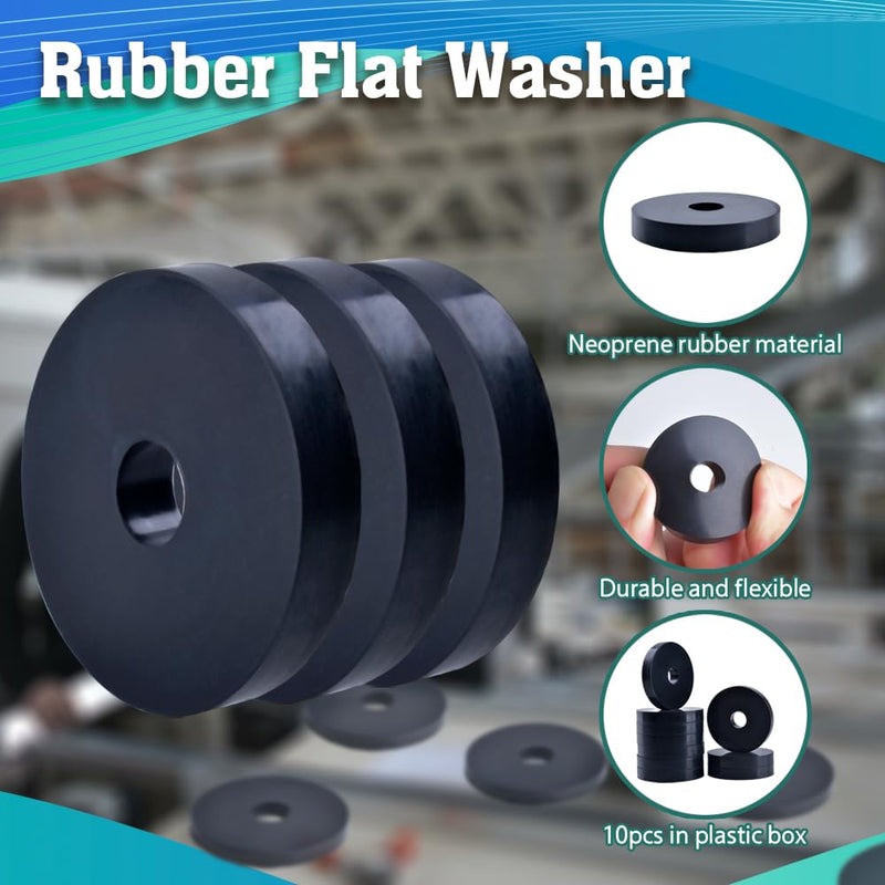 [Australia - AusPower] - 10 Pcs Rubber Washers 1½ Inch OD x 3/8 Inch ID x 1/4 Inch Thickness Black Rubber Spacer, Heavy Duty Rubber Grommet Neoprene Rubber Flat Washers for Screws Bolts Faucet Household Appliances 1½"OD x 3/8"ID x 1/4"Thickness 