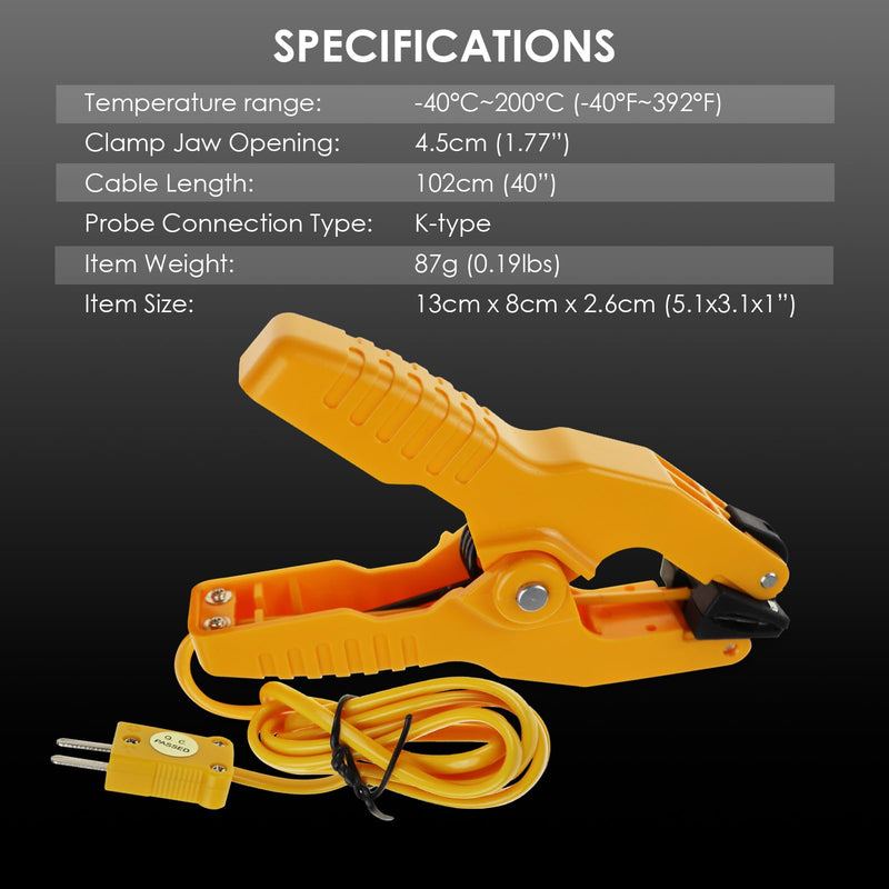 [Australia - AusPower] - K Type Thermocouple Clamp Probe Thermocouple Temperature Sensor Clip Lead Pipe Clamp HVAC Temperature Range -40~392°F (-40~200°C) 