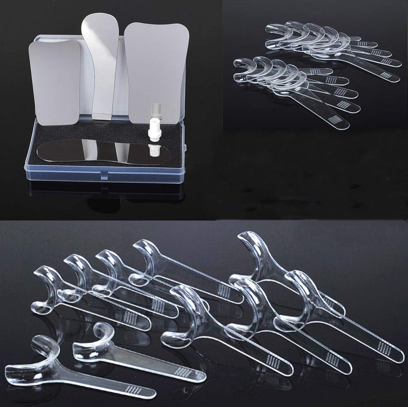 [Australia - AusPower] - Dental Photography Mirrors Stainless Steel & 10Pcs T-shape Retractor Mouth Opener 