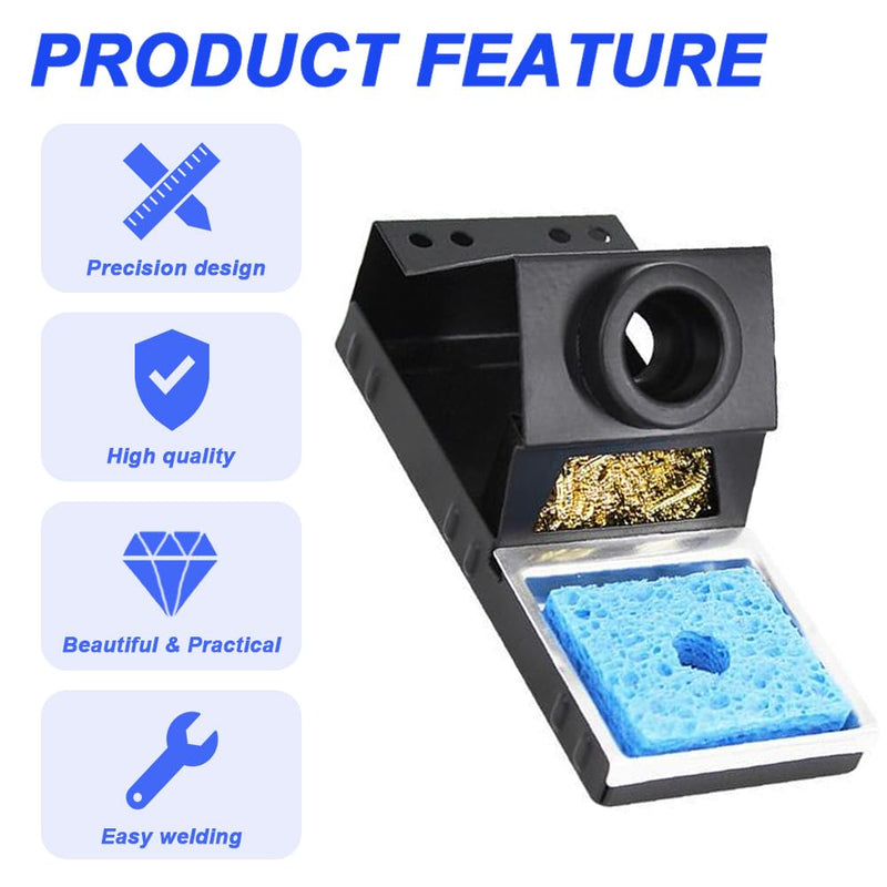 Soldering Iron Holder, Sturdy Portable Soldering Iron Stand with Brass Wool, Cleaning Sponge, Soldering Tip Slots, No Water Required
