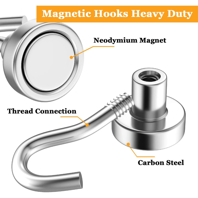[Australia - AusPower] - 18Pcs Magnetic Hooks, 25lbs Strong Magnetic Hooks Heavy Duty, Key Holder Neodymium Magnet Hooks, Wall Magnetic Hooks for Hanging Refrigerator Kitchen Door Cruise Garage Ceiling Tool Storage E16mm_18p 