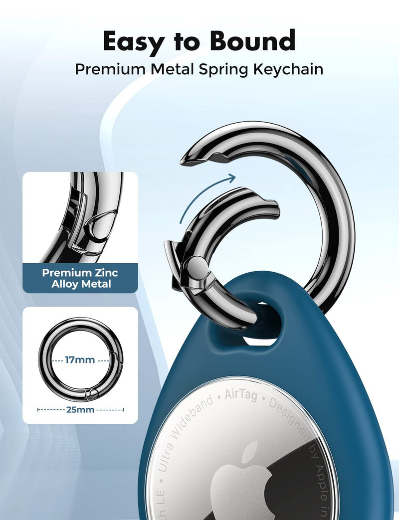 [Australia - AusPower] - UNBREAKcable Apple AirTag Holder - 4 Pack [Fit Tightly Design] [Easy to Install] [Hold Air Tag Securely] Waterproof TPU Shell Protective Case with All Metal Keychain Key Ring Clip Black & Blue 