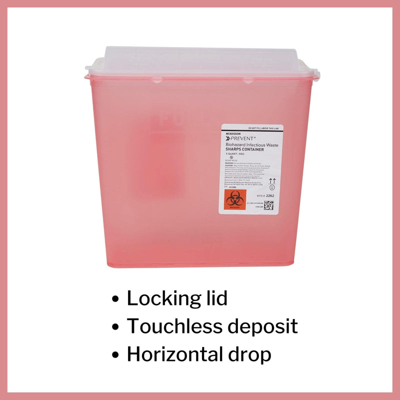 [Australia - AusPower] - McKesson Prevent Sharps Container for Home Use, 5 Quart - for Biohazard Infectious Waste, Needle and Syringe Disposal - Translucent, Touchless Lid - Red, 1 Count 