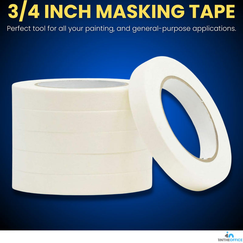 1InTheOffice Masking Tape 0.7" x 60 Yards, Thin Painter’s Tape, Low Residue, Beige, 6-Pack