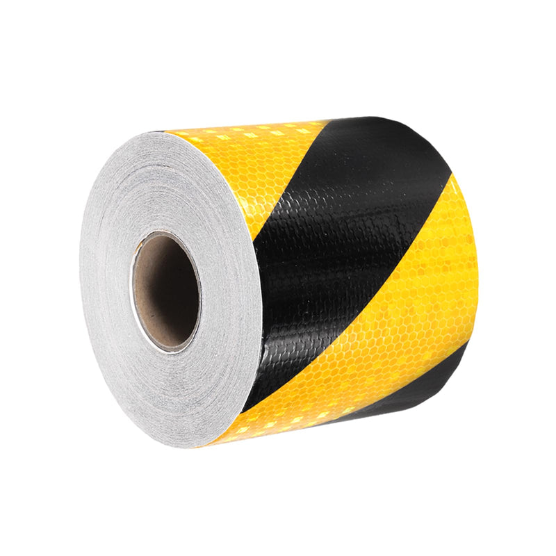 MECCANIXITY Reflective Tape, 4 Inch x 82 ft Warning Safety Sticker Night Reflectors Self-Adhesive Trailer Reflector Twill Tape for Cars Trucks Trailer, Yellow Black 4 Inch x 82 Feet