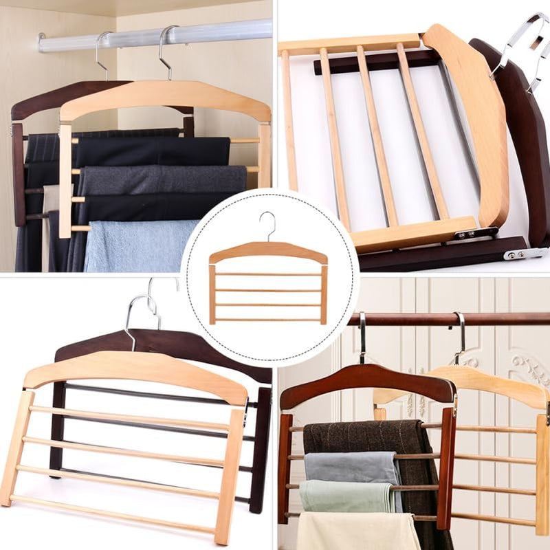 Solid Wood Pants Hanger Multi-Layer Non-Slip Clothes Drying Rack Space Saving Organizer for Home Closet Storage