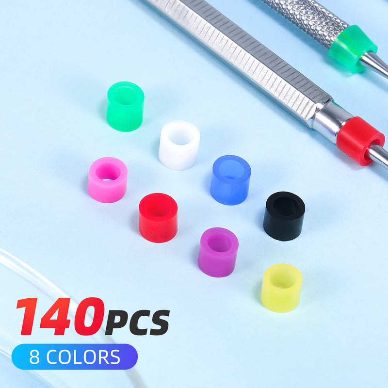 [Australia - AusPower] - Annhua 140 Pcs Dental Code Rings Instrument Silicone Color Code Rings with Separated Box, Dental Instrument Labels Rings Multiple 8 Colours for Different Dental Tools Instrument 140pcs 