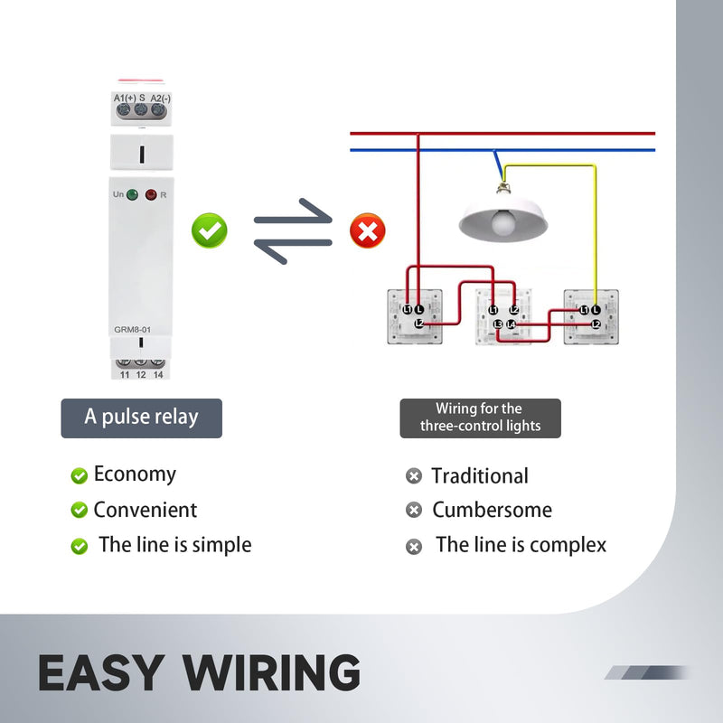Electronic Impulse Latching Relay, GRM8-01 16A Memory Impulse Relay Wide Range Voltage AC DC 12V to 240V Pulse Relays Din Rail Mounted GRM8-01AC/DC12V~240V