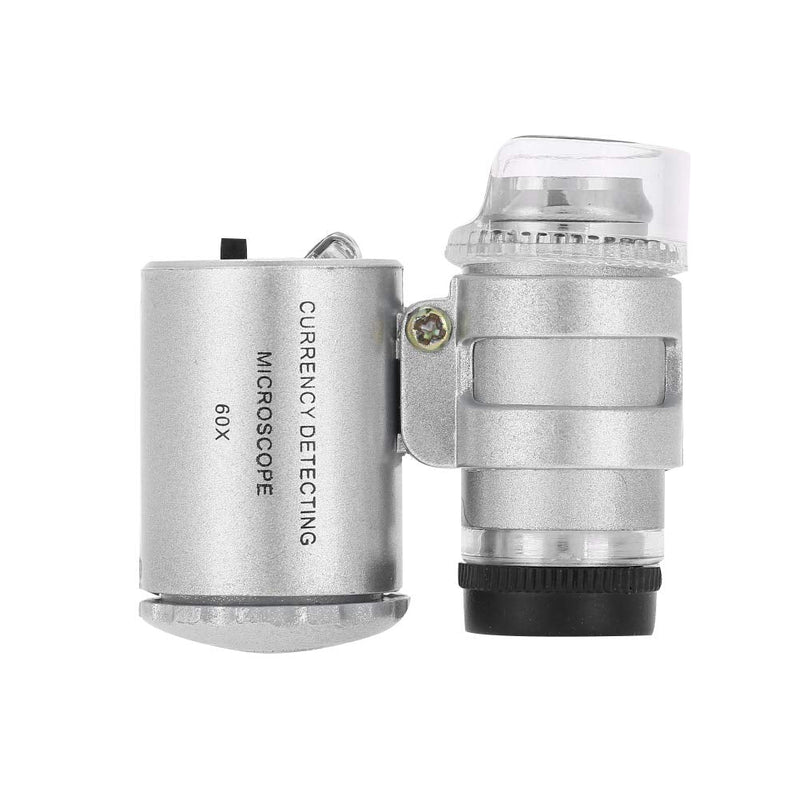[Australia - AusPower] - FILFEEL 60x Mini Microscope, Pocket Magnifying Glass with LED and UV Light Function for Detection of Counterfeit Currencies and for Use in Jewellery Shops 