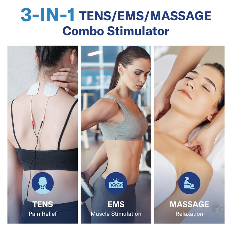 [Australia - AusPower] - Alcedo TENS Unit + EMS Combination Machine Muscle Stimulator for Pain Relief, Electric Rechargeable Pulse Massager with 41 Modes for Back/Neck Pain Therapy, HSA FSA Eligible 