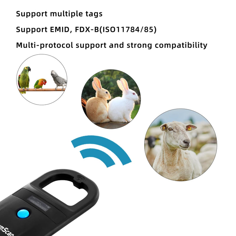 NetumScan Upgraded Pet Microchip Scanner Reader 256 Data Storage | Animal Tag Scanner, Rechargeable Handheld Pet Chip ID Scanner with OLED Display for ISO 11784/11785, FDX-B, EMID 180B-USB