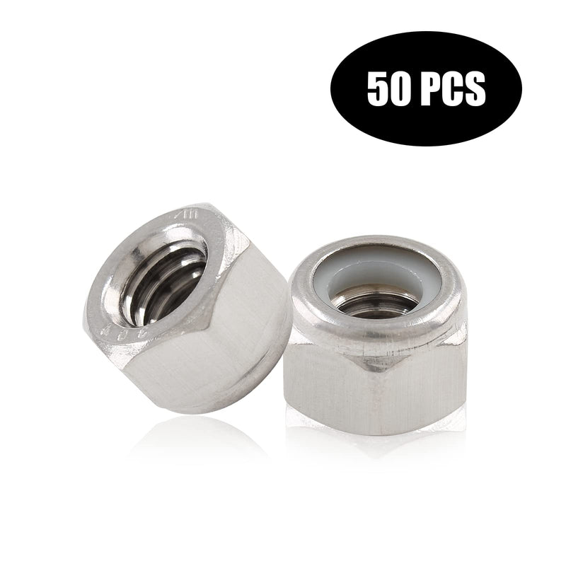 [Australia - AusPower] - 50PCS 1/4 20 Nylon Insert Hex Lock Nuts 304 Stainless Steel 18-8,Bright Finish 1/4-20?50pcs? 