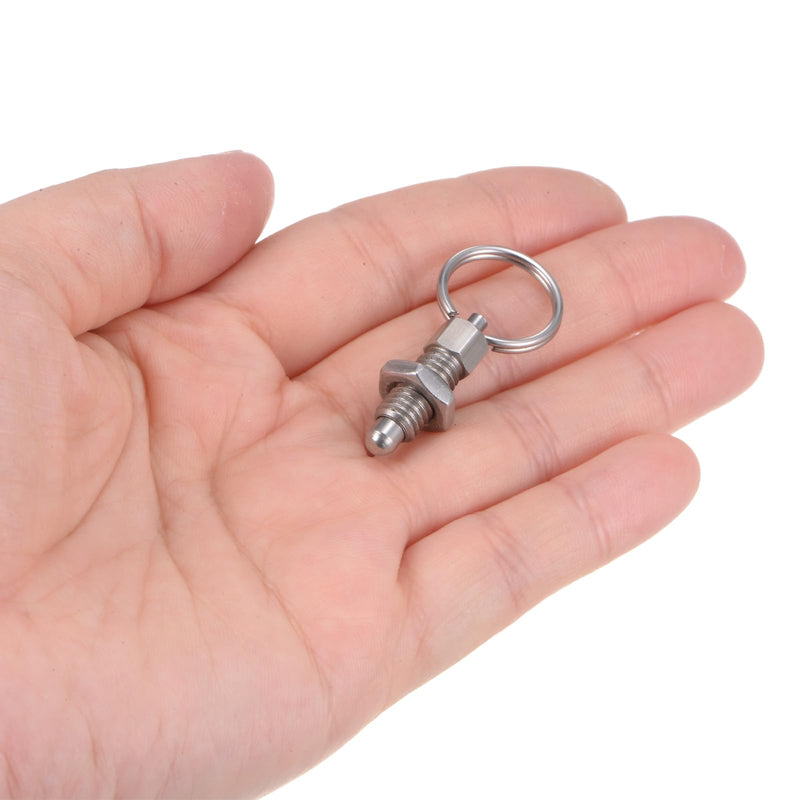 [Australia - AusPower] - 2Pcs Spring Plunger with Pull Ring M6x1 Thread Size 0.47" Thread Length Pin Dia.4mm Round Head Stainless Steel Non-Locking Retractable Index Plunger for Industrial Equipment 