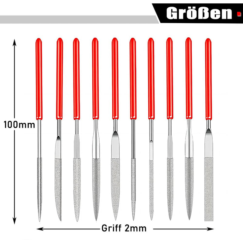 [Australia - AusPower] - Treki Mini Diamond Needle Files Set 2 x 100 mm Small Key File in 10 Models, Fine File Set of 3D Printer Accessories, Mini File Set for Filing Wood, Jewellery, Metal, Plastic, Model Making, Pack of 10 